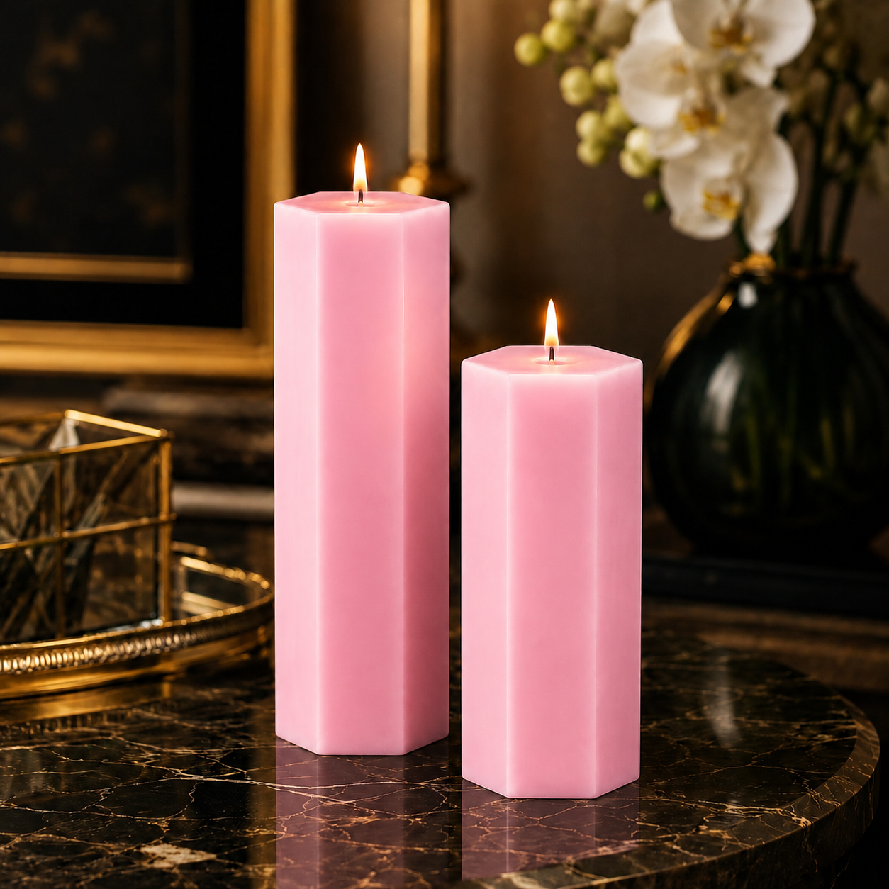Large Hexagonal Scented Pillar Candle Pink