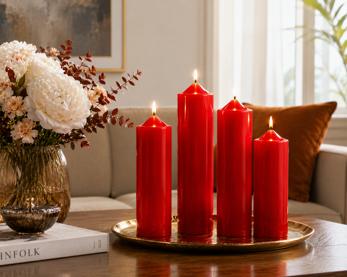 Large Simple Scented Pillar Candle for Party and Decor Red