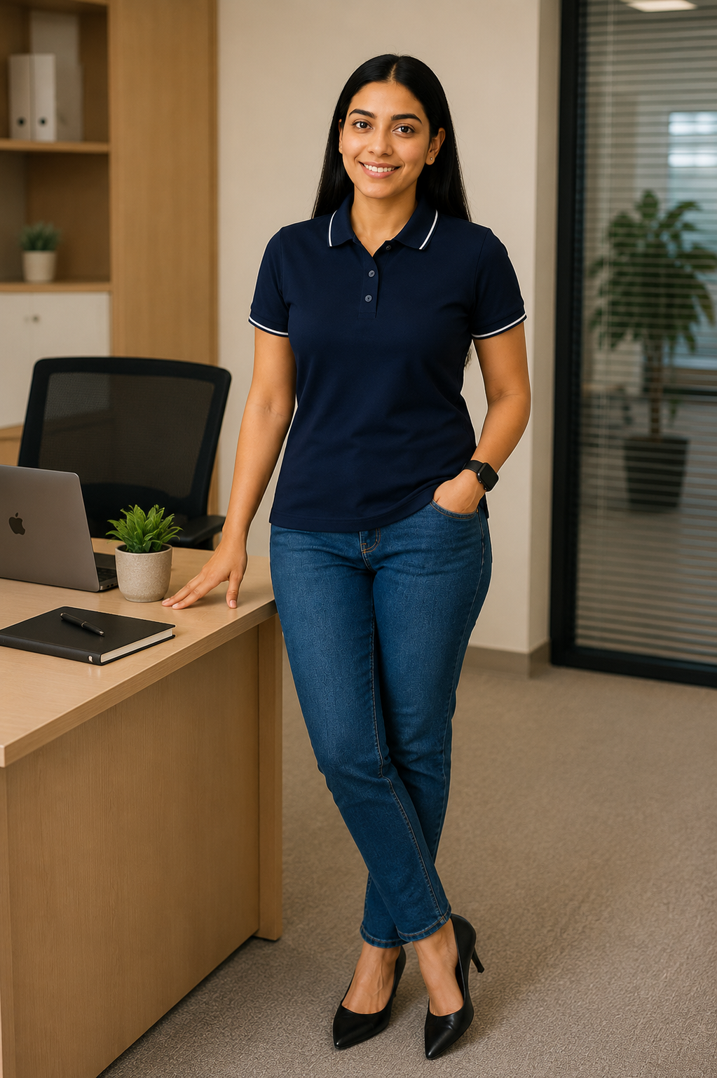 Regular fit formal polo t shirt for women with collar for office wear