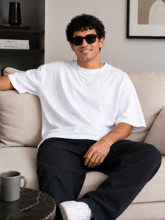 Oversized T Shirt Men WHITE | Plain Over Sized T Shirt for Men Cotton