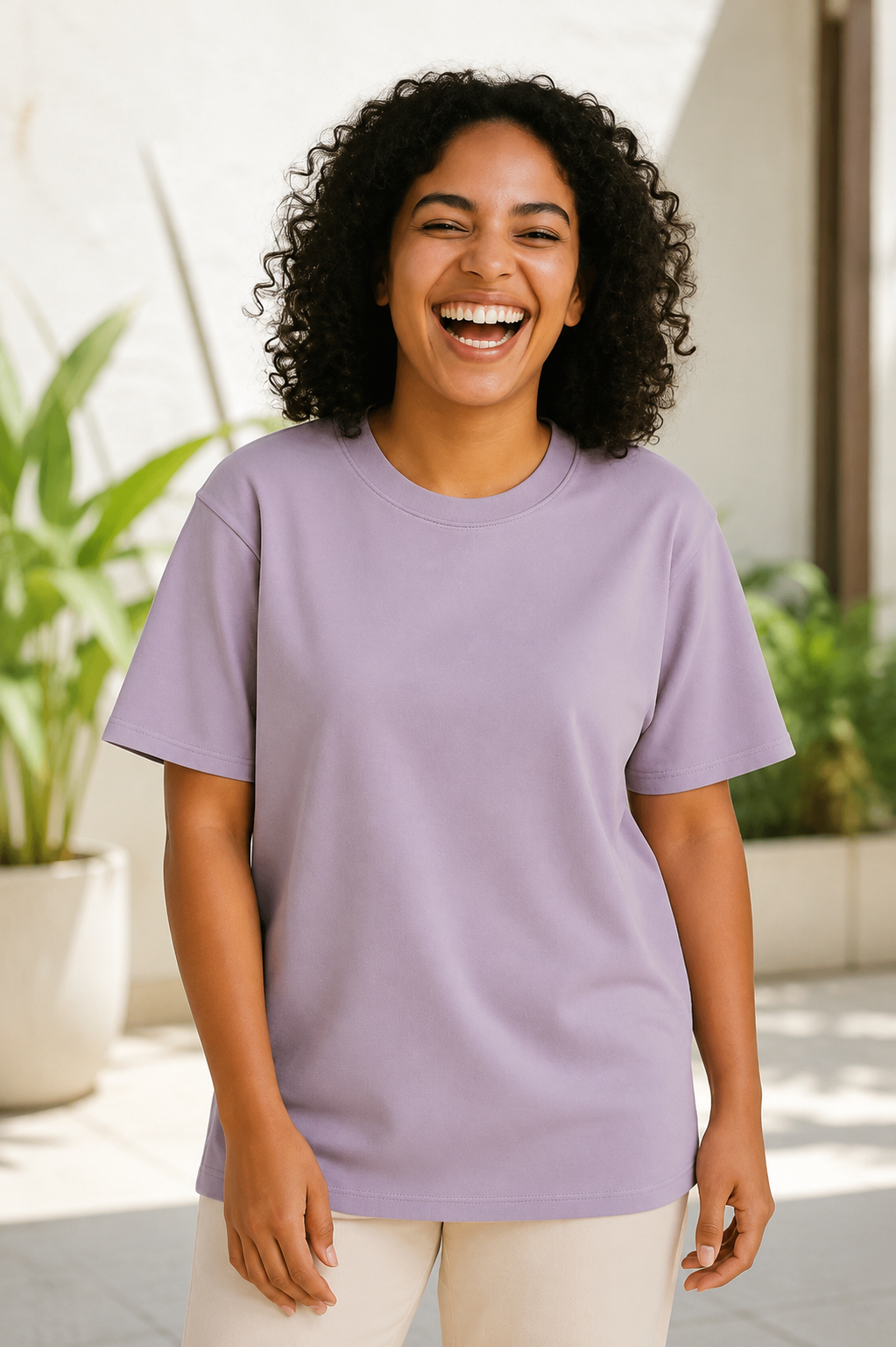 Lavender Cotton Oversized T Shirt Women | Loose Baggy Plain Tees