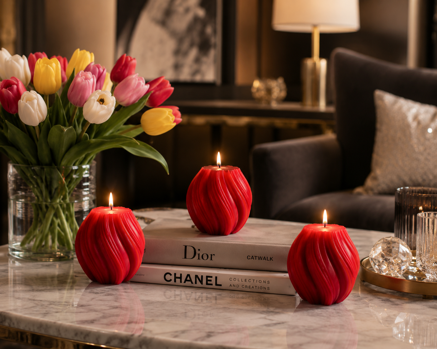 Luxury Red Sculptural Decorative Soy Wax Candle