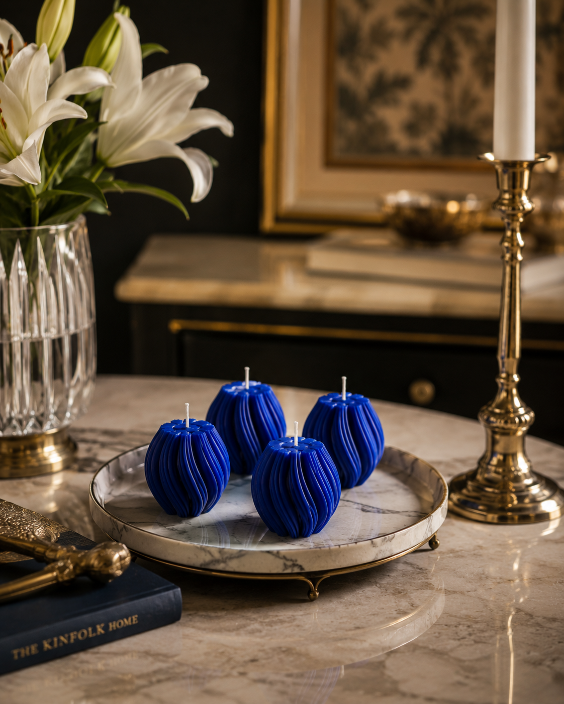 Luxury Blue Sculptural Decorative Soy Wax Candle