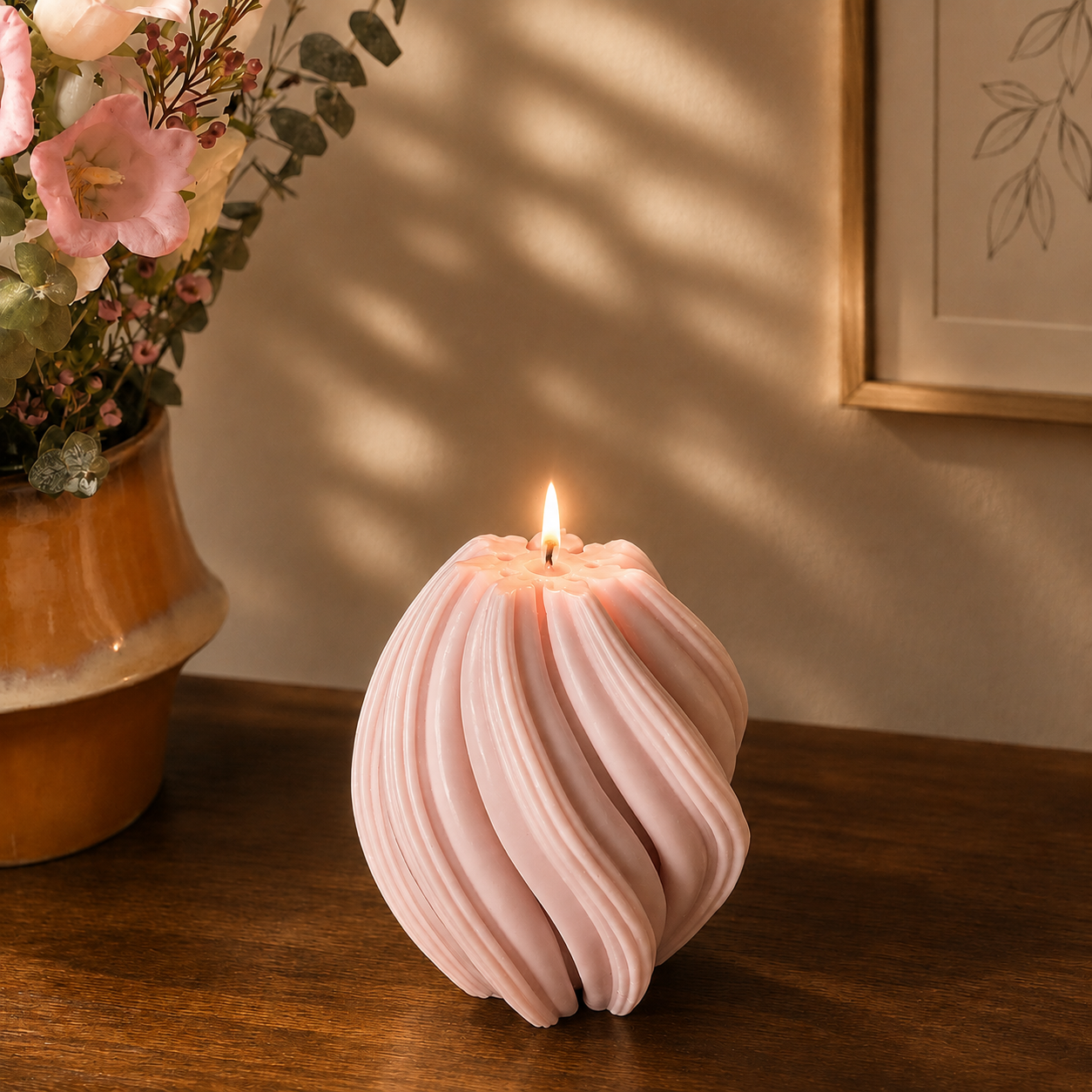Luxury Pink Sculptural Decorative Soy Wax Candle