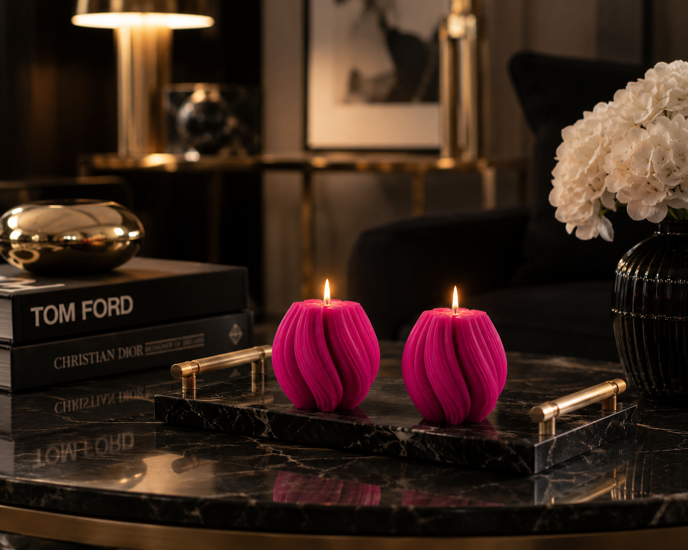 Luxury Magenta Sculptural Decorative Soy Wax Candle