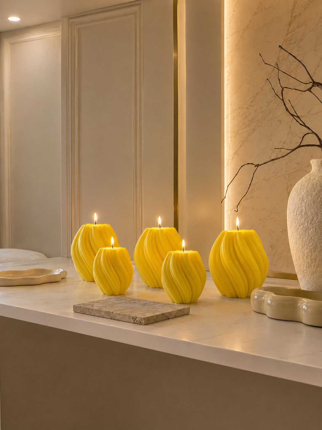 Luxury Yellow Sculptural Decorative Soy Wax Candle