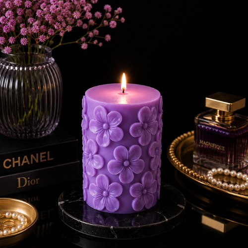 Derben Clove Floral Scented Pillar Candles for Party - PURPLE