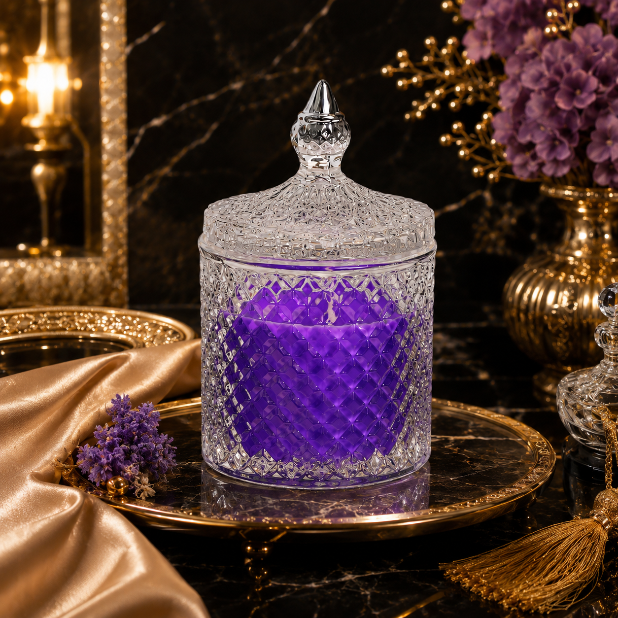 Premium Round Glass Jar Scented Candle - PURPLE