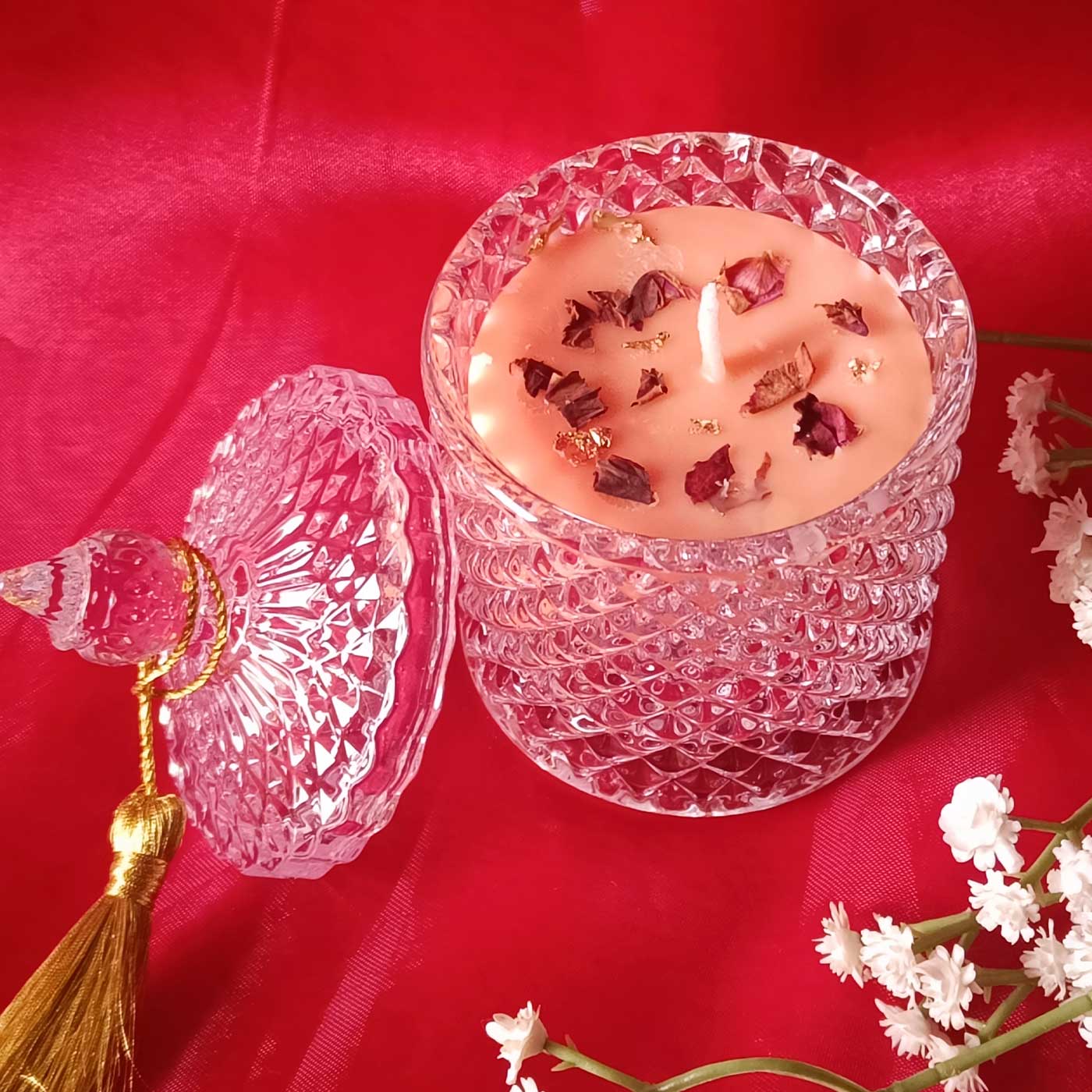 Premium Round Glass Jar Scented Candle - PINK