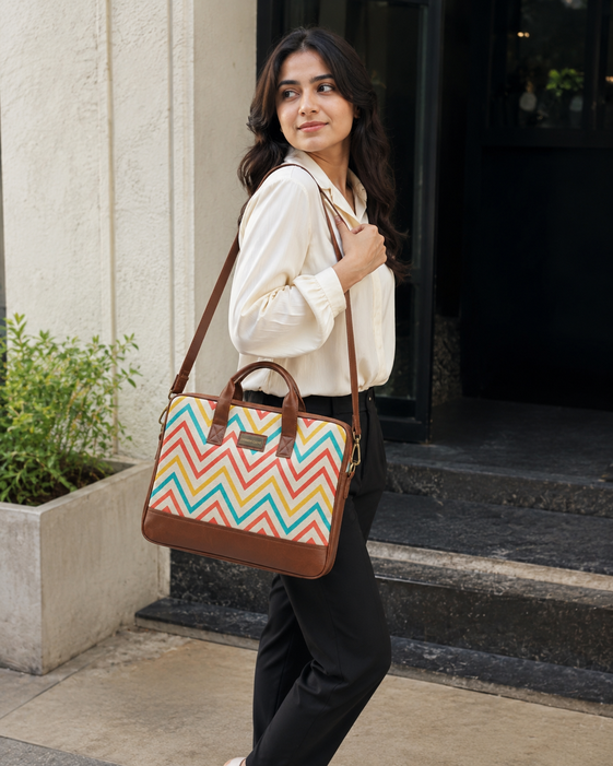 Eco Friendly Laptop Messenger Office Bag for Men and Women - Zigzag Print