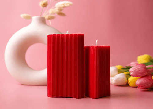 Large Triangle Ribbed Scented Pillar Candle RED