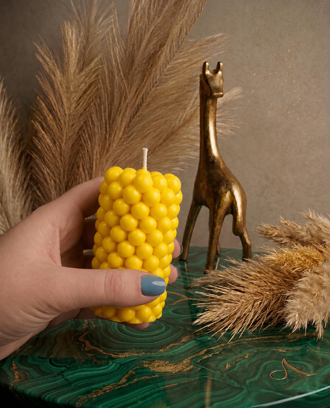 Luxury Yellow Scented Candle Long Bubble Pillar Fancy Candles