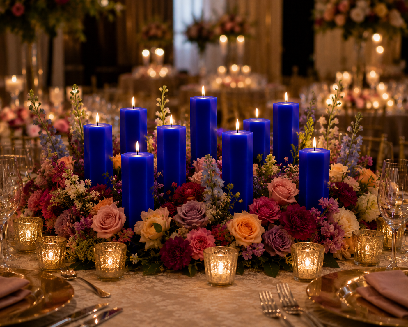 Large Hexagonal Scented Pillar Candle Royal Blue