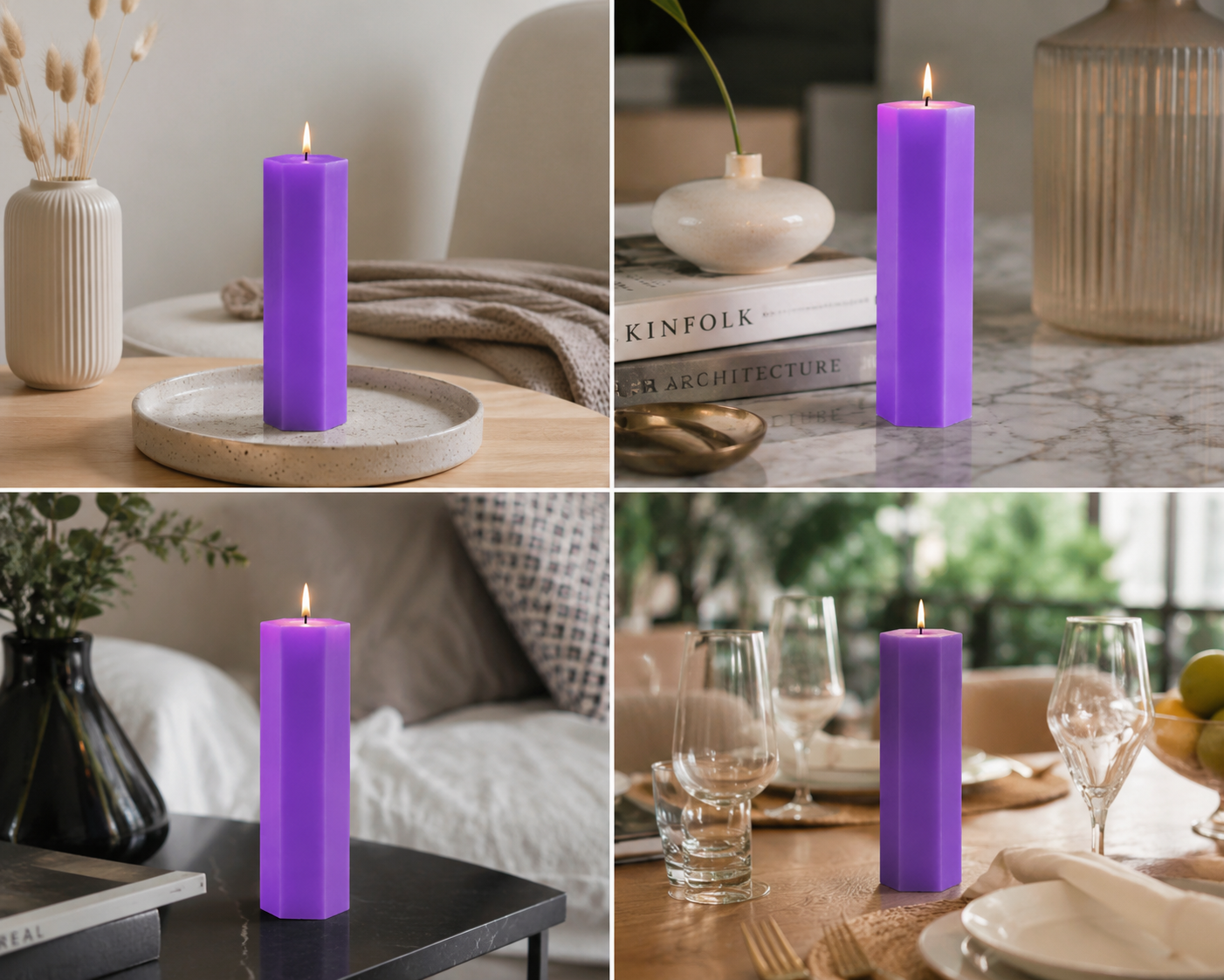 Large Hexagonal Scented Pillar Candle Purple