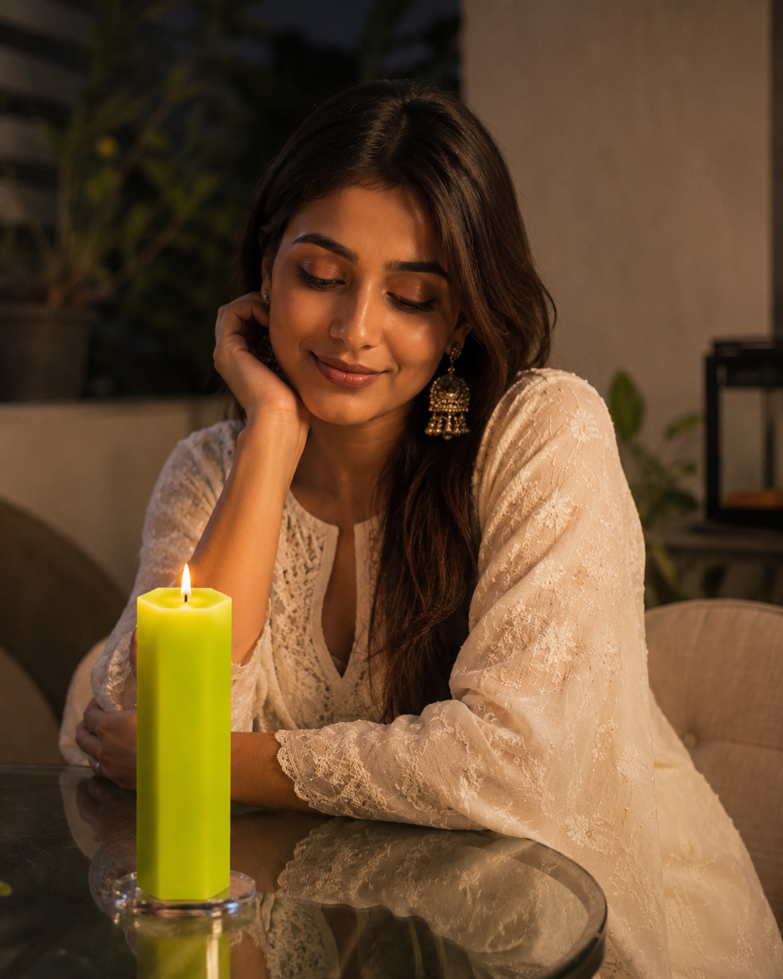 Large Hexagonal Scented Pillar Candle Light Green