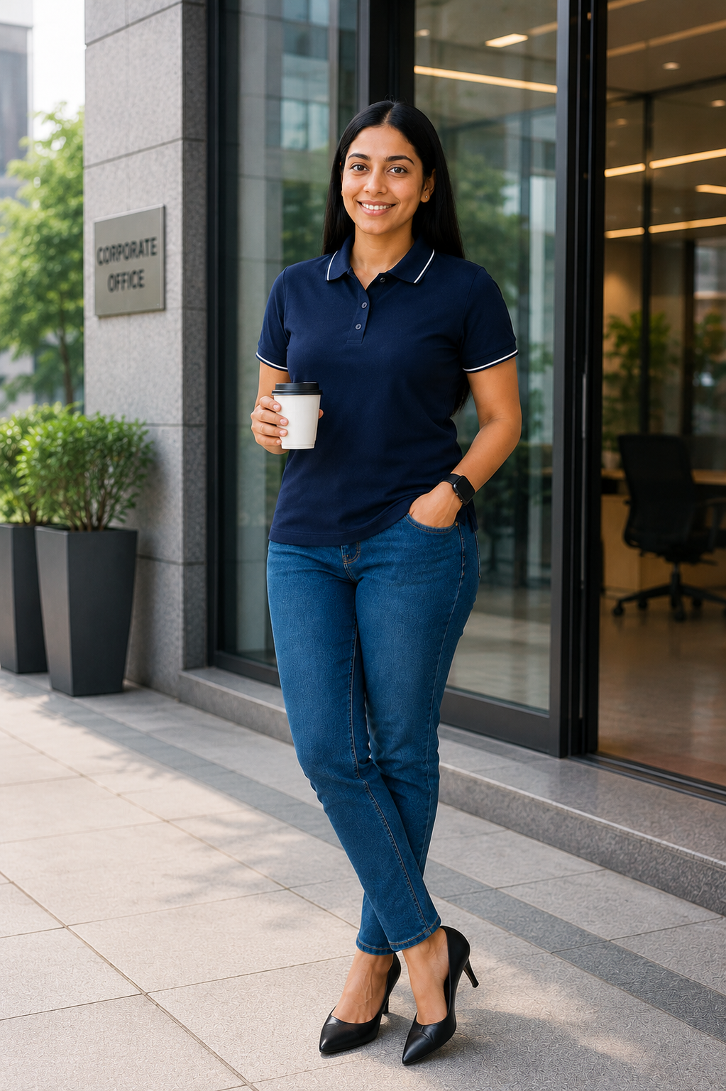 Regular fit formal polo t shirt for women with collar for office wear