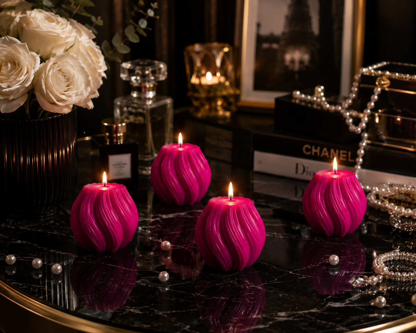 Luxury Magenta Sculptural Decorative Soy Wax Candle