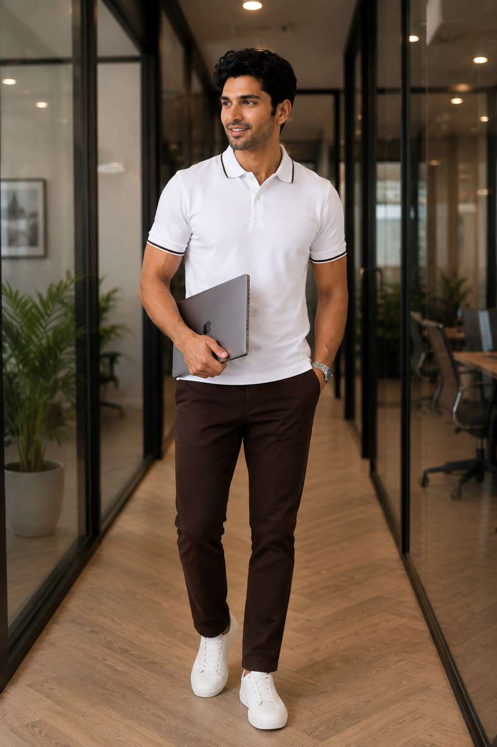 Derben Clove Pure Cotton Formal Polo T shirt for Men - White