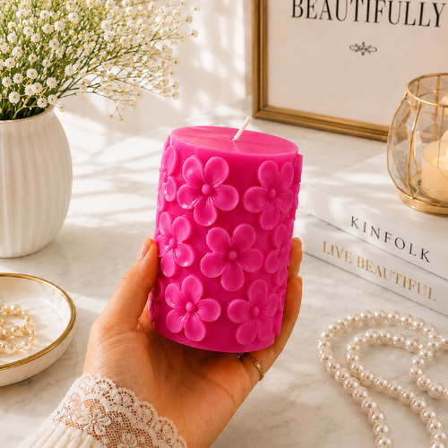 Derben Clove Floral Scented Pillar Candles for Party - MAGENTA