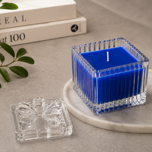 Square Glass Jar Scented Candle with Crystal Lid Royal Blue