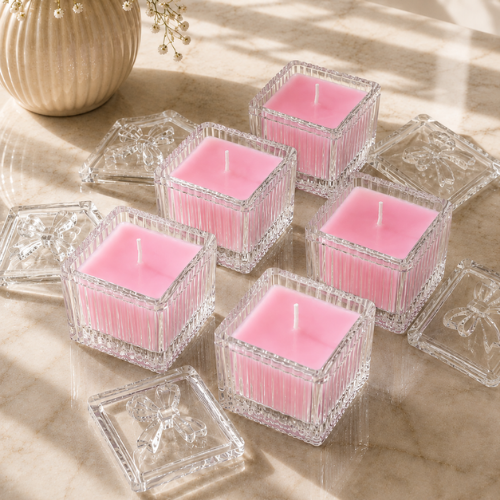 Square Glass Jar Scented Candle with Crystal Lid BABY PINK