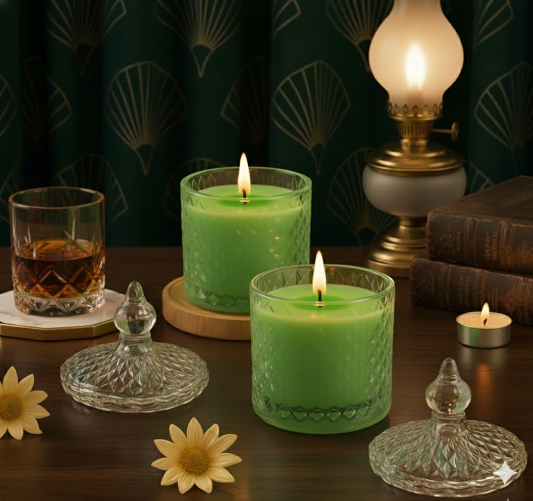 Premium Round Glass Jar Scented Candle - GREEN