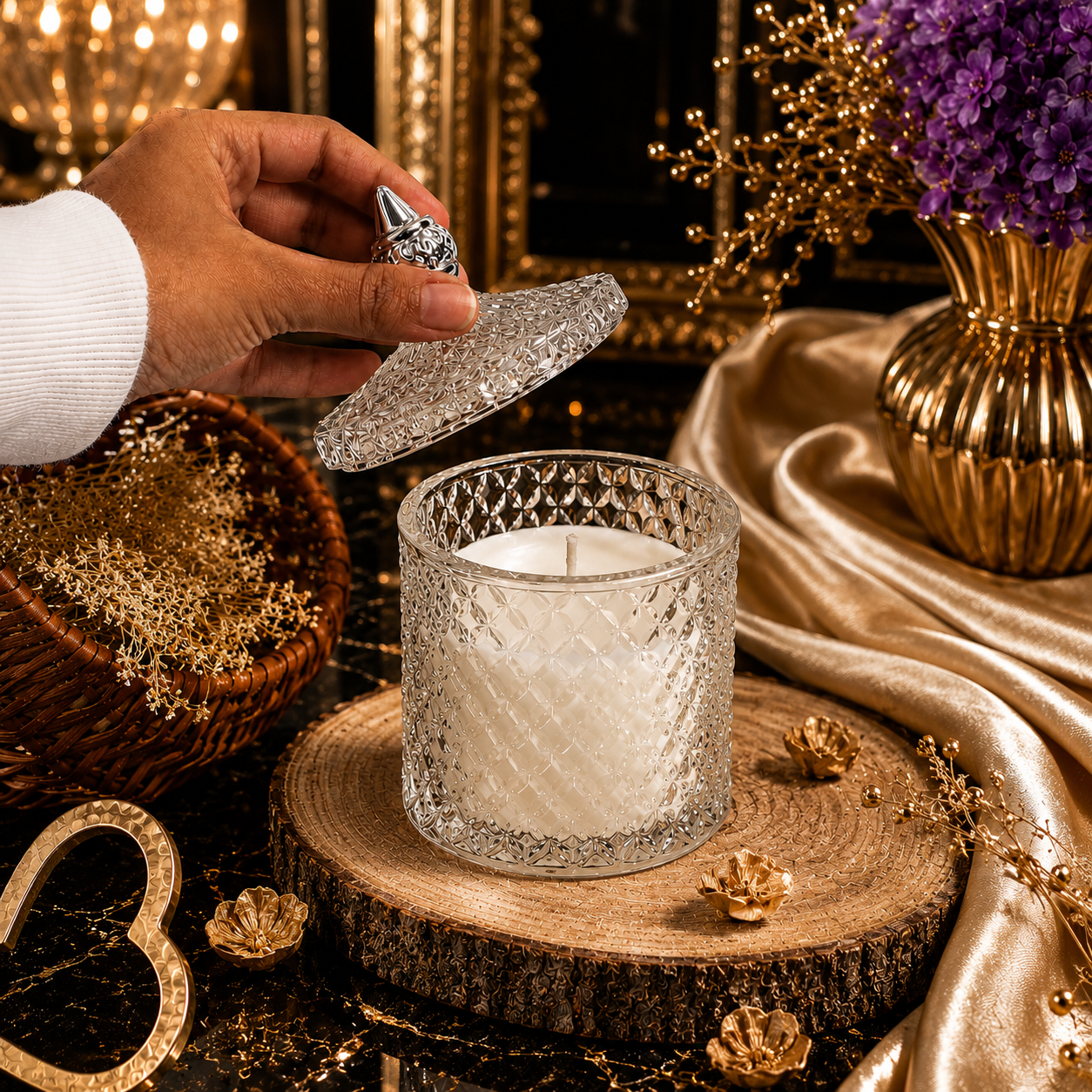 Premium Round Glass Jar Scented Candle - WHITE