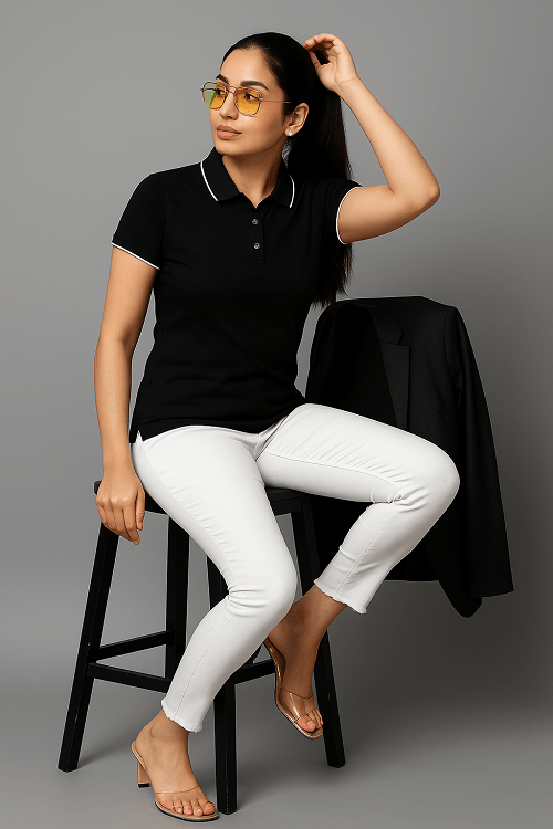 Black Polo Formal T Shirt for Women | Office Wear T Shirt for Ladies