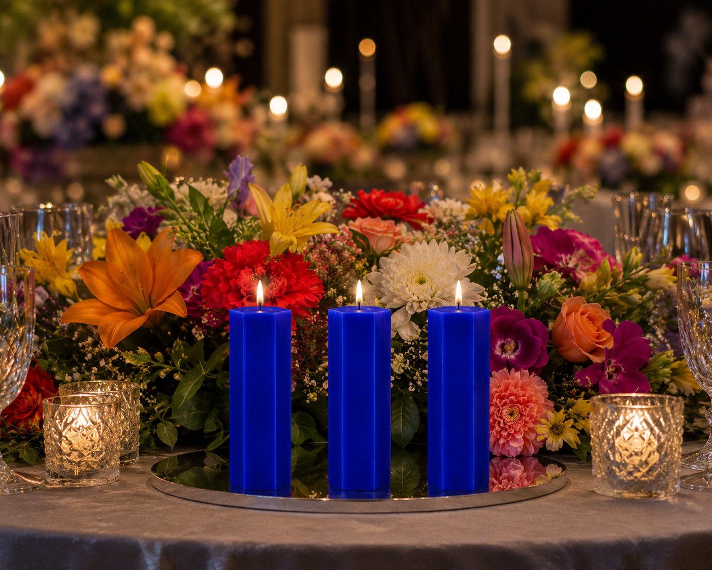 Large Hexagonal Scented Pillar Candle Royal Blue
