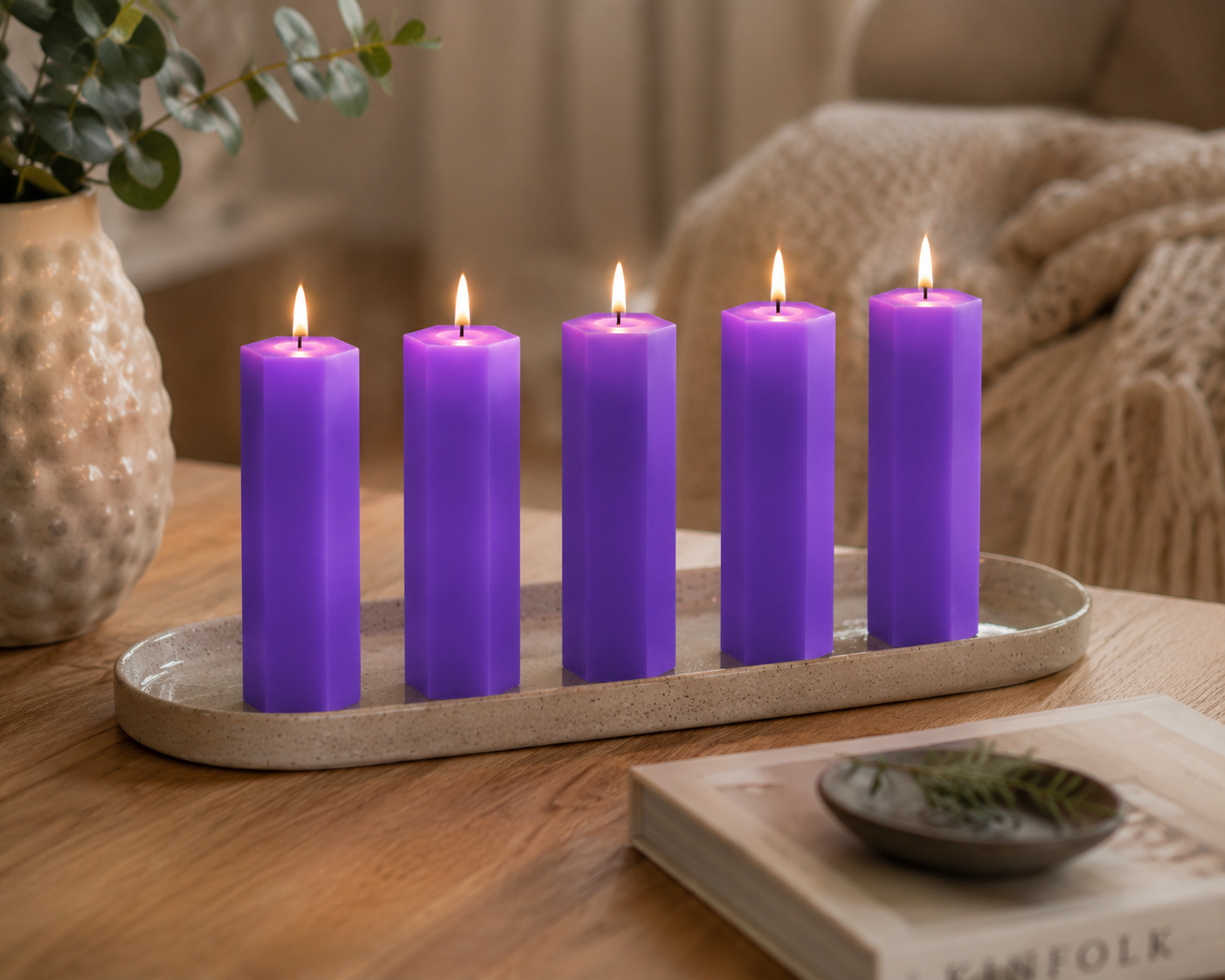 Large Hexagonal Scented Pillar Candle Purple
