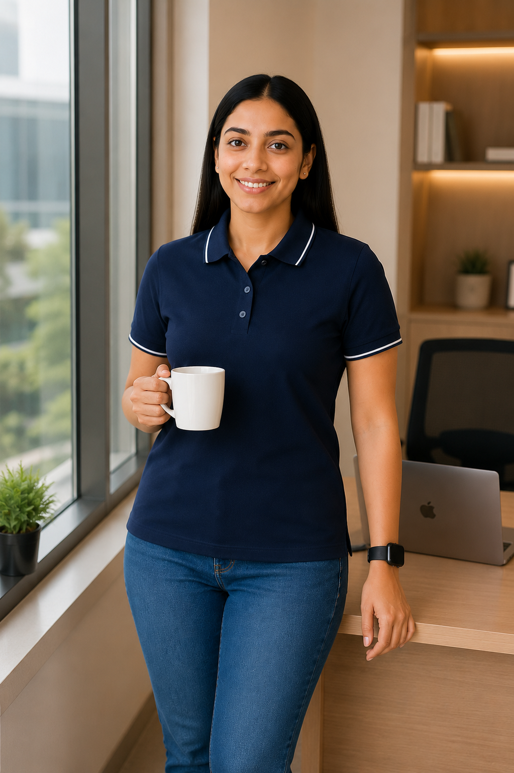 Regular fit formal polo t shirt for women with collar for office wear
