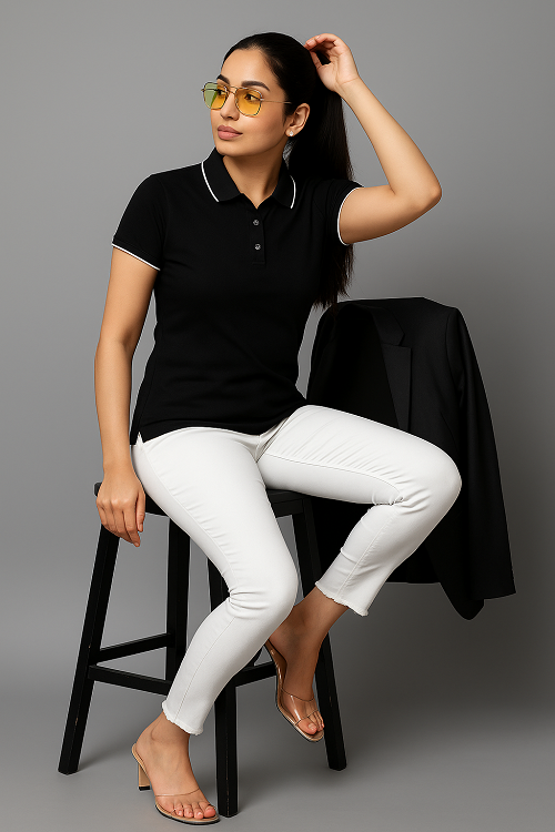 Black Polo Formal T Shirt for Women | Office Wear T Shirt for Ladies