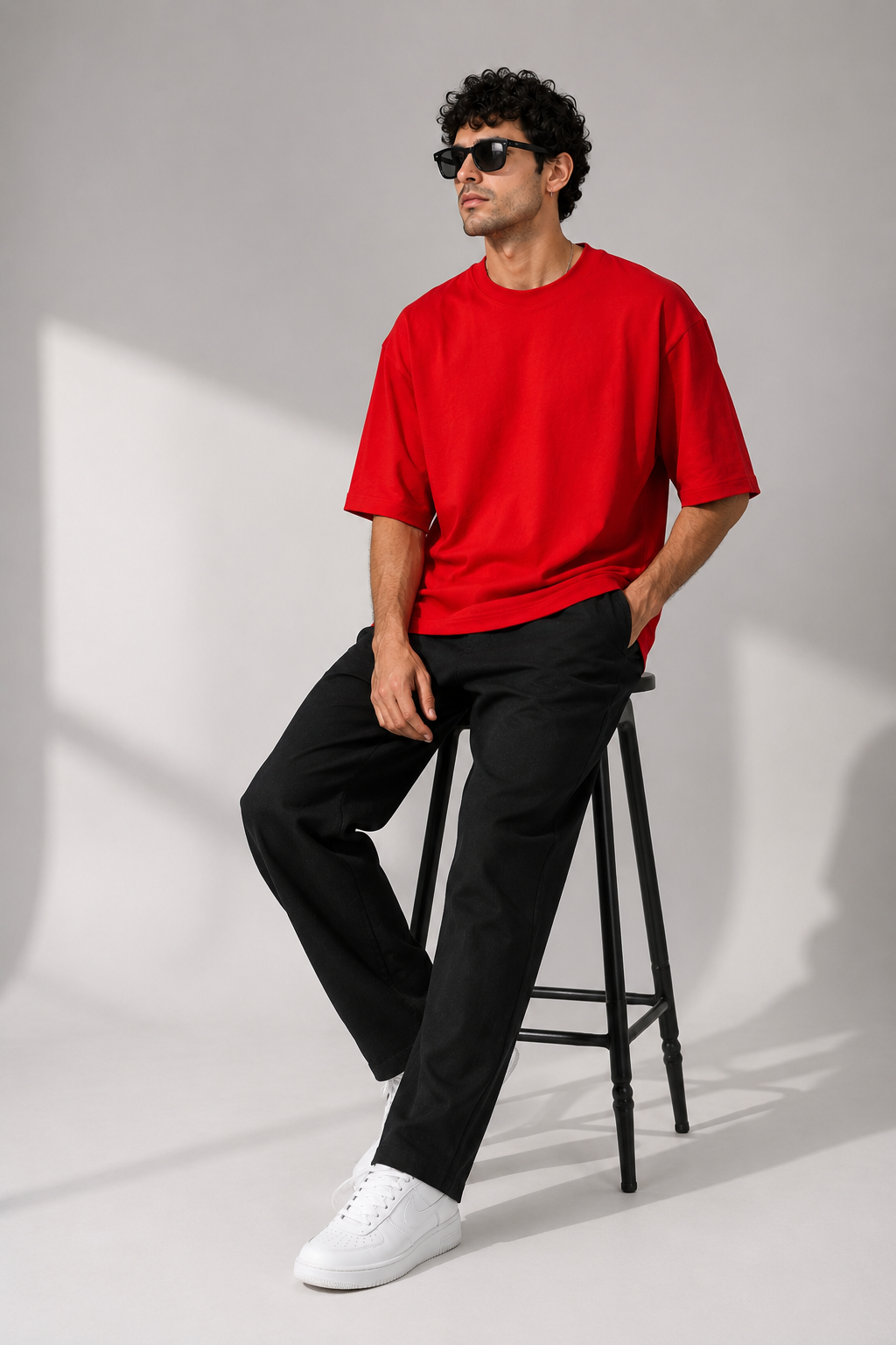 Red off shoulder cotton oversized t shirt men love for gym & casual