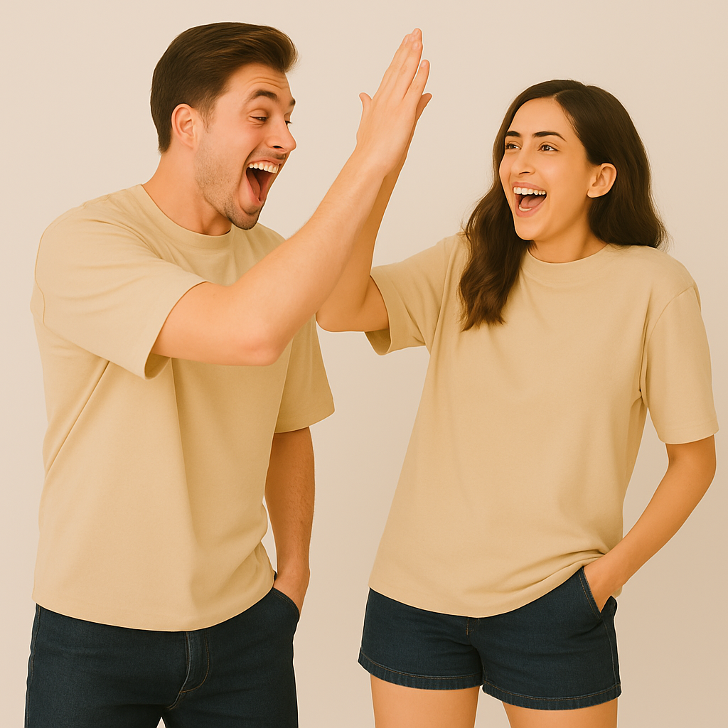 Beige Oversized Tees for Women | Loose Fit Plain Cotton T Shirt