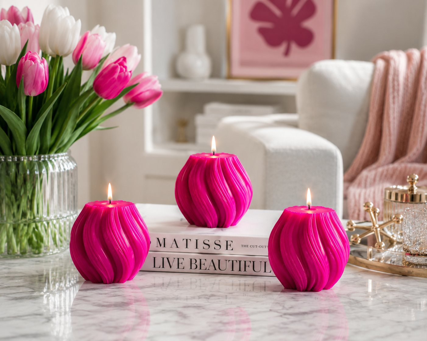Luxury Magenta Sculptural Decorative Soy Wax Candle