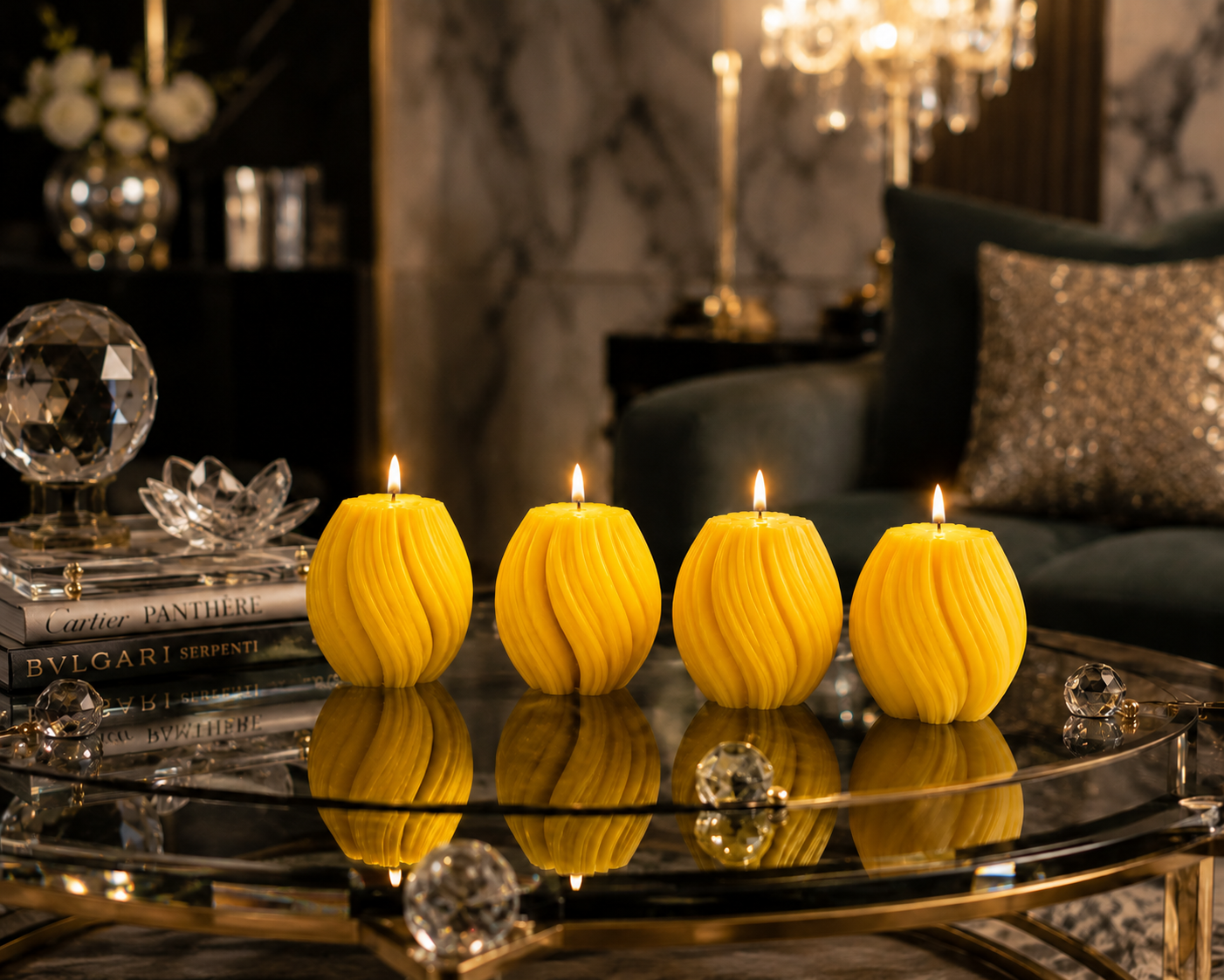 Luxury Yellow Sculptural Decorative Soy Wax Candle