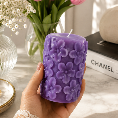 Derben Clove Floral Scented Pillar Candles for Party - PURPLE