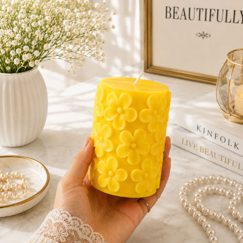 Derben Clove Floral Scented Pillar Candles for Party - YELLOW