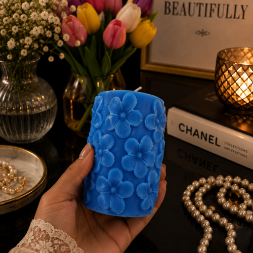 Derben Clove Floral Scented Pillar Candles for Party - BLUE