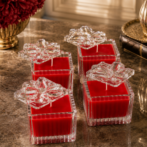 Square Glass Jar Scented Candle with Crystal Lid RED