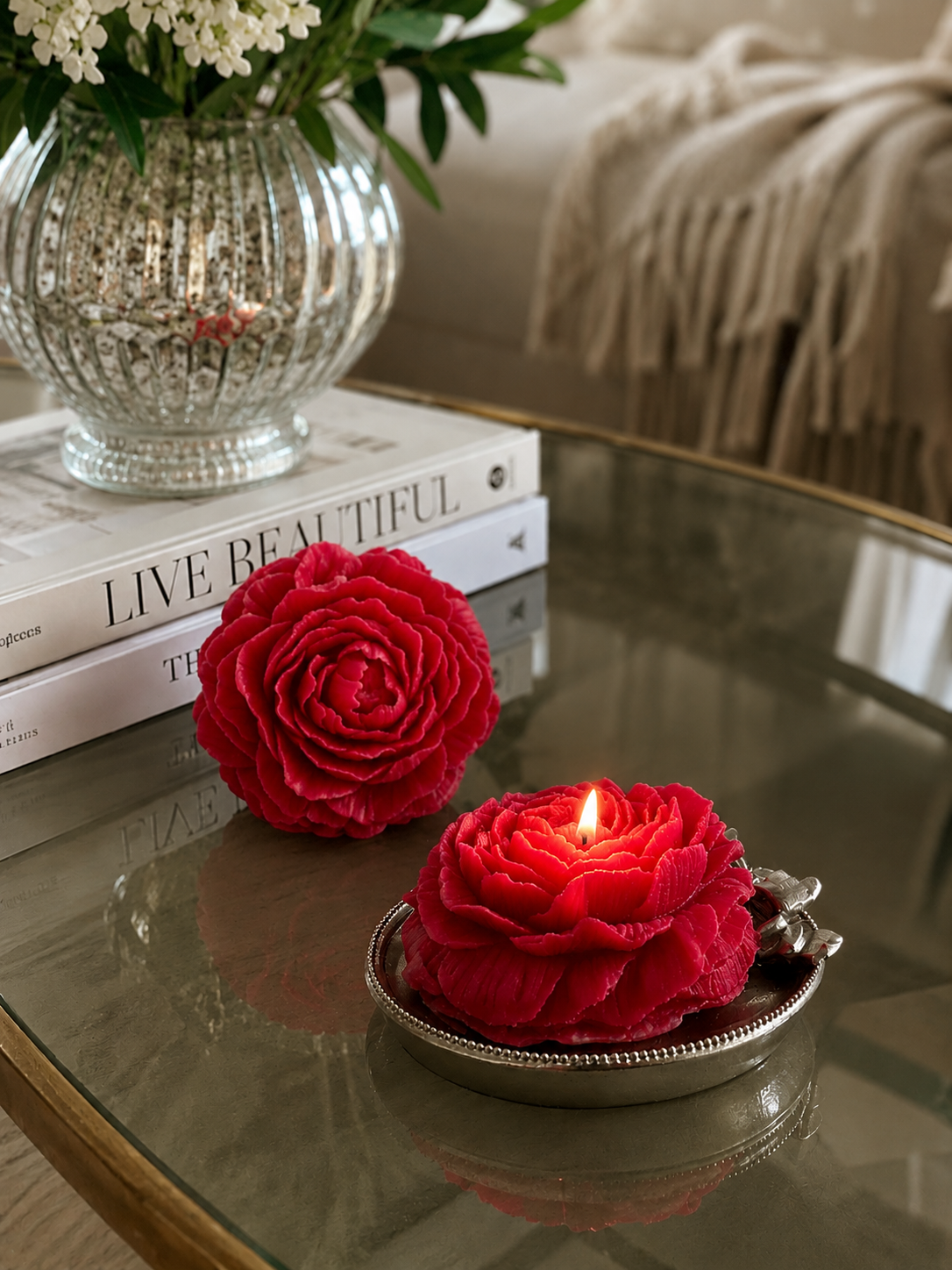 Premium Red Flower Soy Wax Decorative Candle