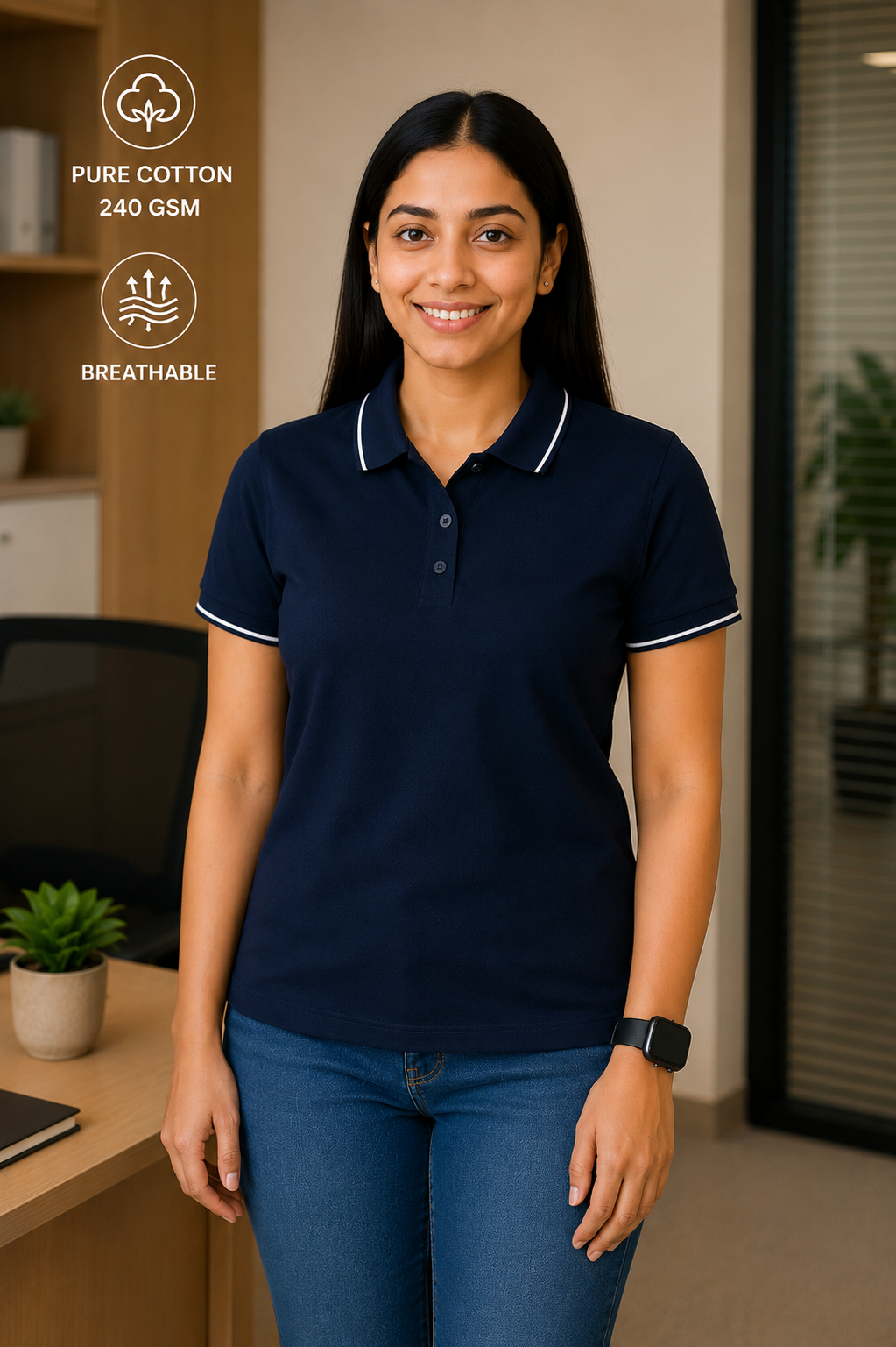 Regular fit formal polo t shirt for women with collar for office wear