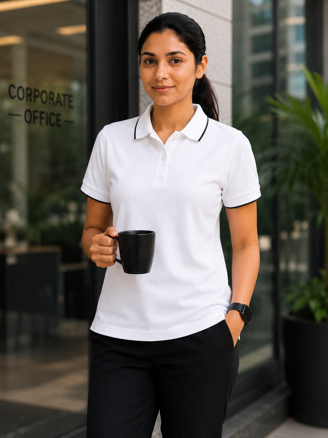 White Polo Formal T Shirt for Women | Office Wear T Shirt Ladies