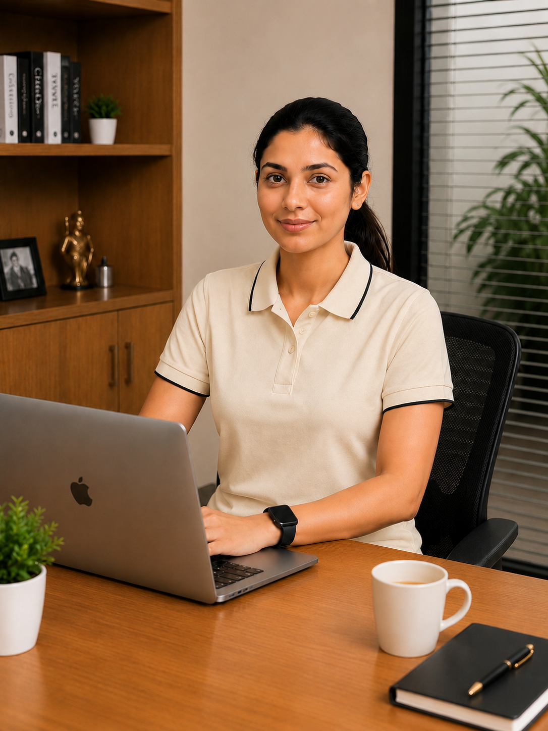 Beige Polo Formal T Shirt for Women | Office Wear T Shirt for Ladies