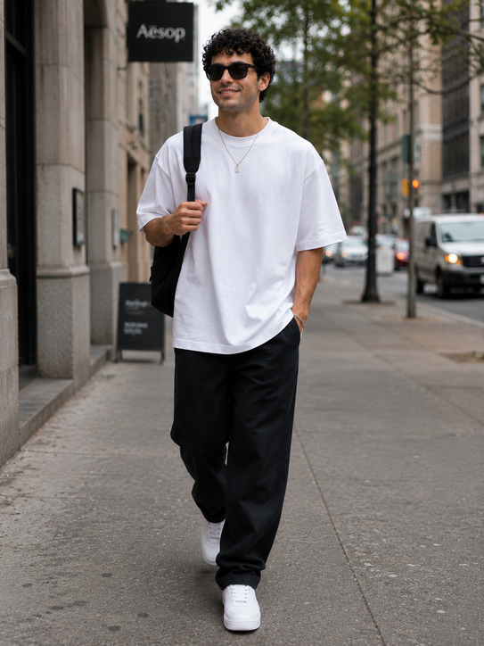 Oversized T Shirt Men WHITE | Plain Over Sized T Shirt for Men Cotton