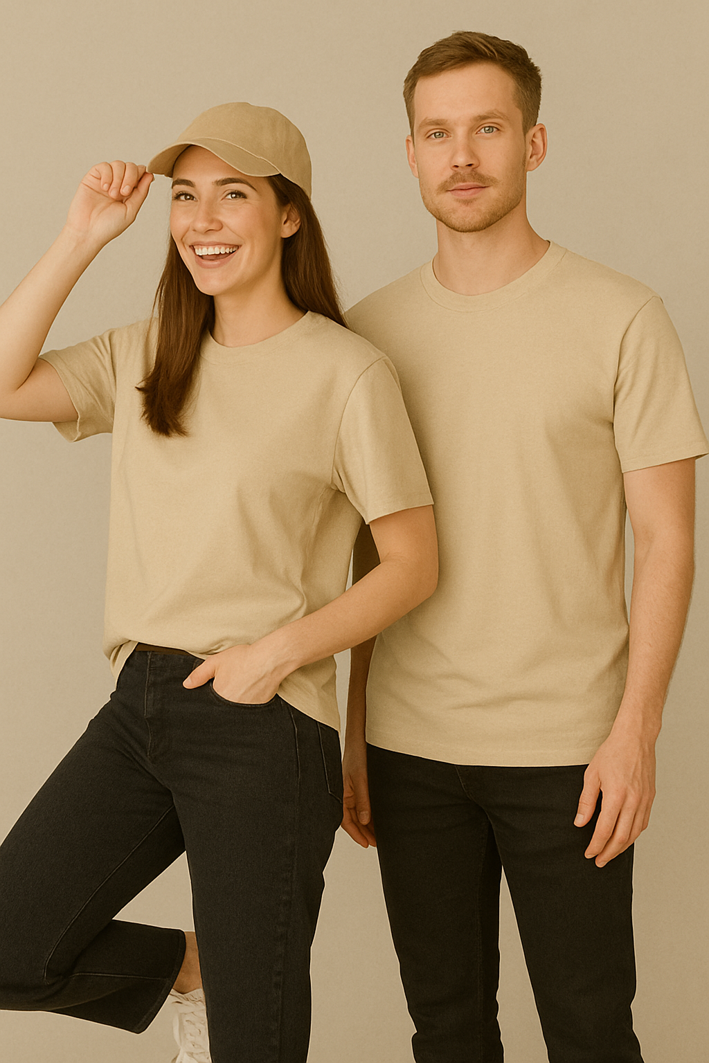 Beige Oversized Tees for Women | Loose Fit Plain Cotton T Shirt