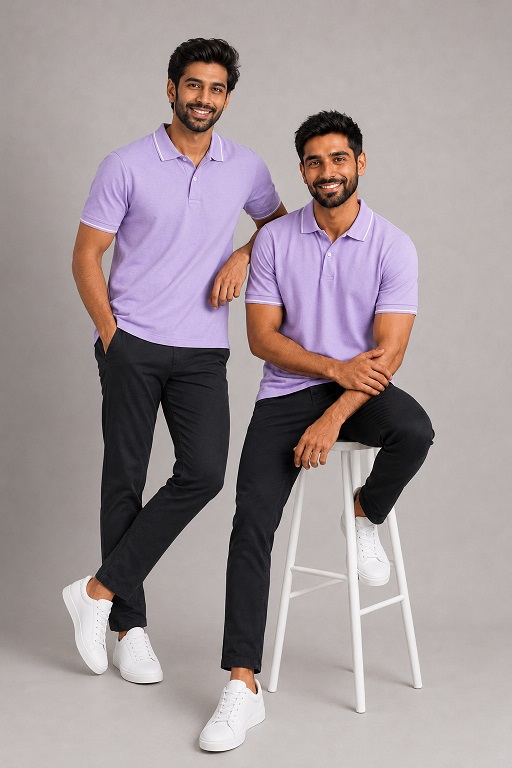 Formal T Shirt Men - Lavender T Shirt Men Polo - Tipping Collar Style