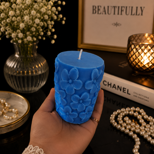 Derben Clove Floral Scented Pillar Candles for Party - BLUE