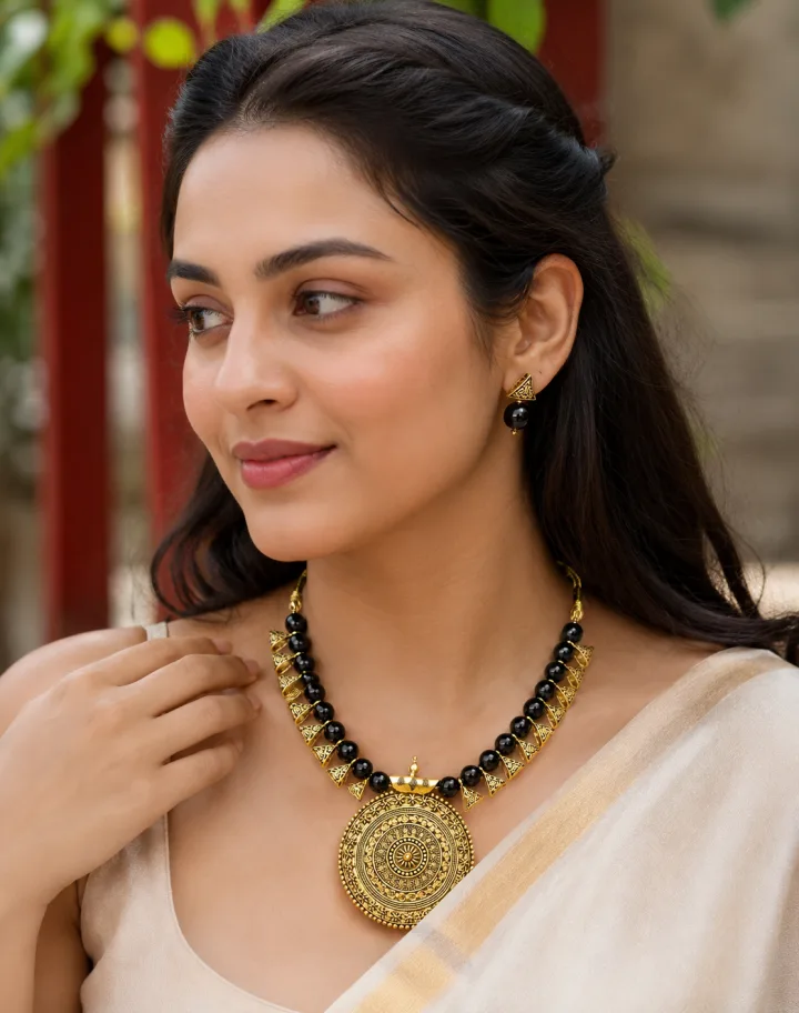 Beautiful Brass and Beads Contemporary Traditional Necklace Set Black
