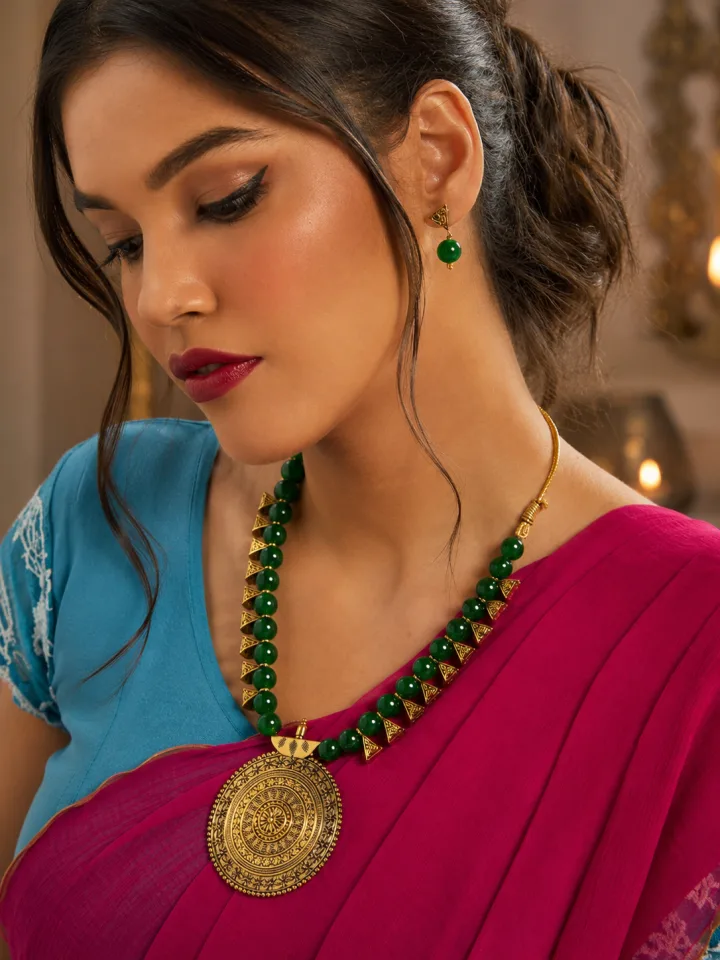 Brass and Beads Contemporary Traditional Necklace set Green
